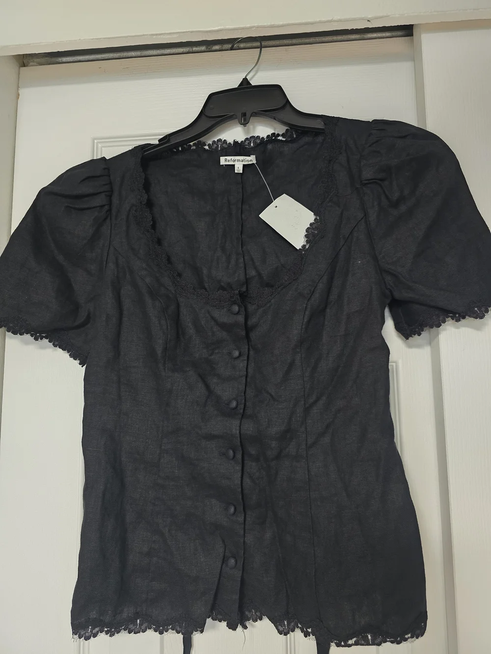 NWT Reformation Minette Lace Puff Sleeve Top Size 4